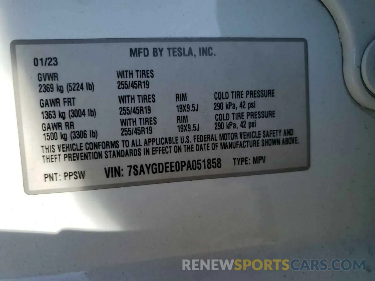 12 fotografías del automóvil dañado 7SAYGDEE0PA051858 TESLA MODEL Y 2023