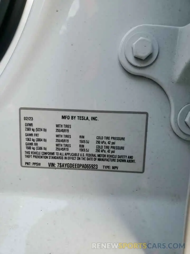 14 fotografías del automóvil dañado 7SAYGDEE0PA065923 TESLA MODEL Y 2023