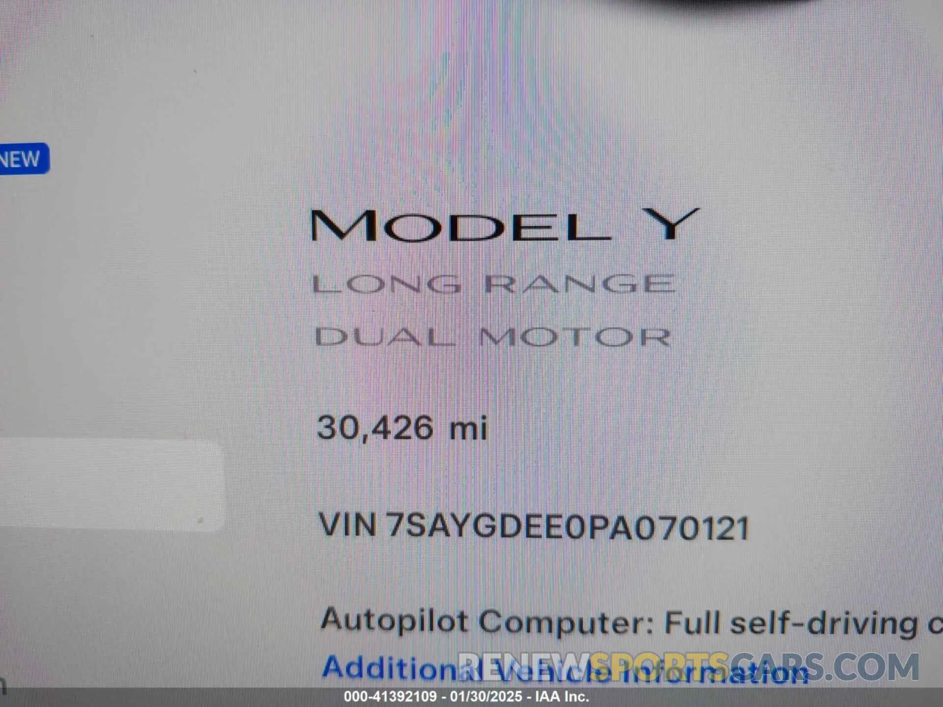 14 fotografías del automóvil dañado 7SAYGDEE0PA070121 TESLA MODEL Y 2023