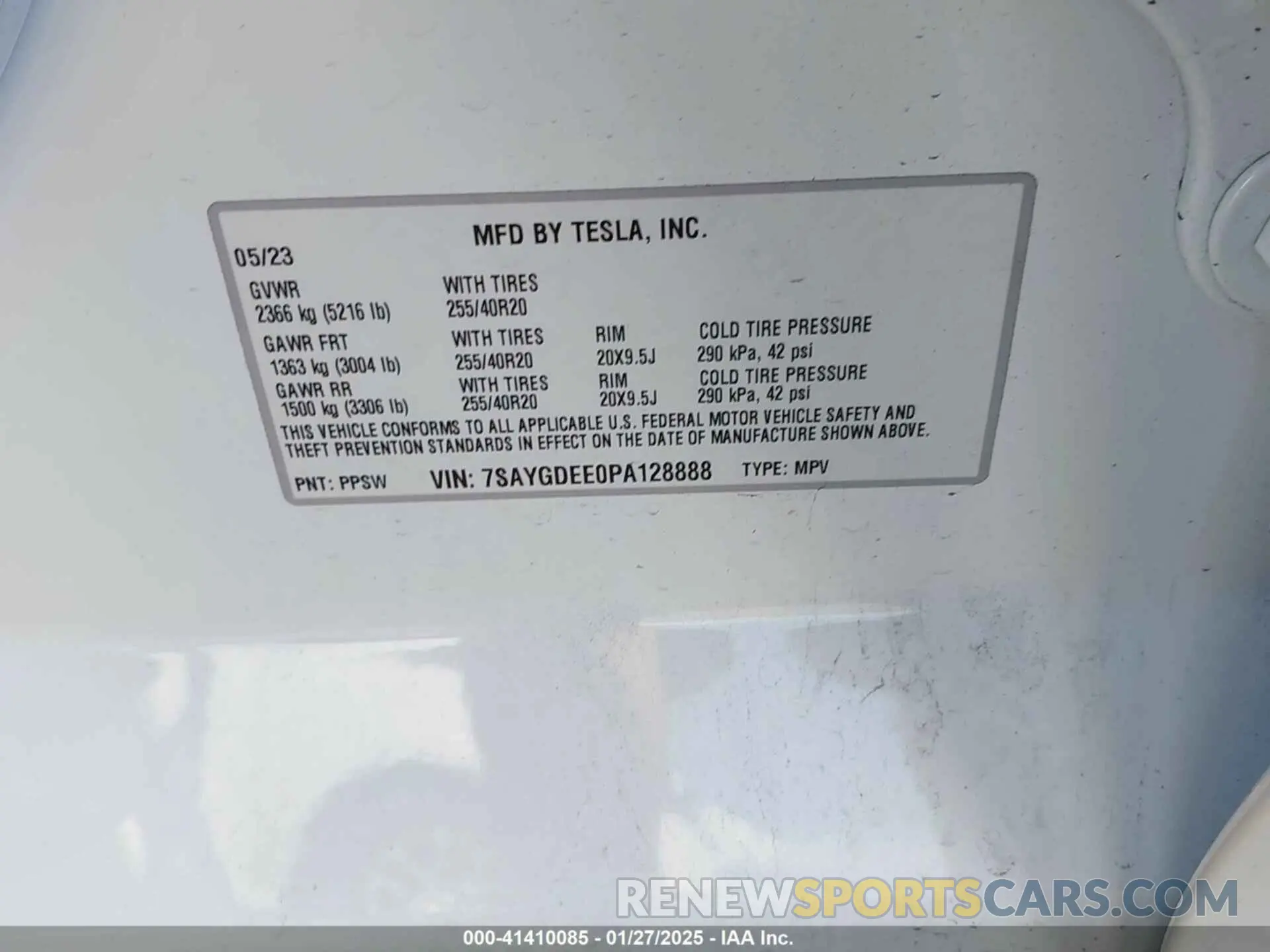 9 fotografías del automóvil dañado 7SAYGDEE0PA128888 TESLA MODEL Y 2023