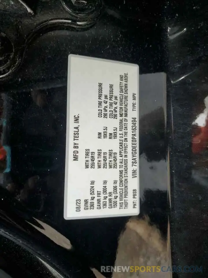 12 fotografías del automóvil dañado 7SAYGDEE0PA163494 TESLA MODEL Y 2023