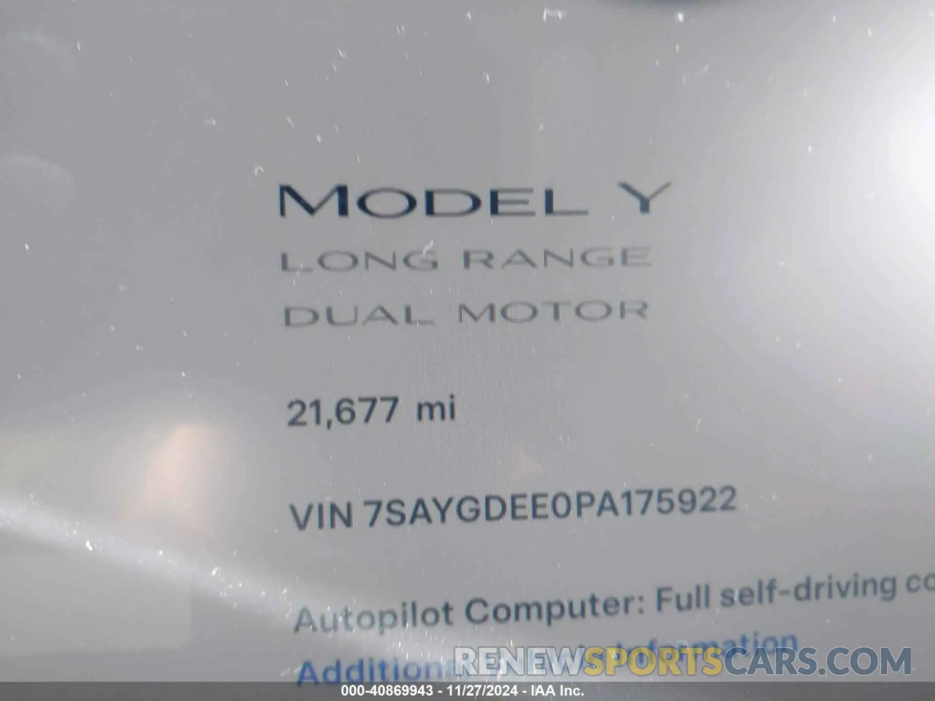 15 fotografías del automóvil dañado 7SAYGDEE0PA175922 TESLA MODEL Y 2023