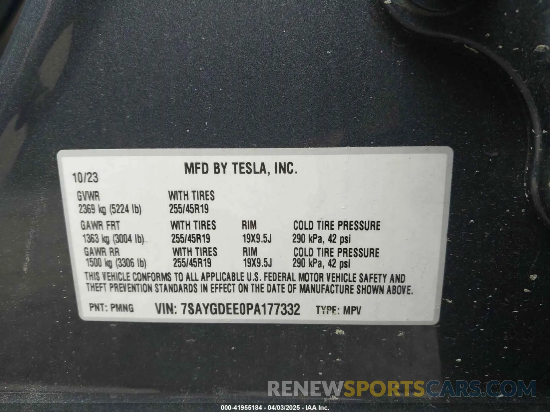 9 fotografías del automóvil dañado 7SAYGDEE0PA177332 TESLA MODEL Y 2023