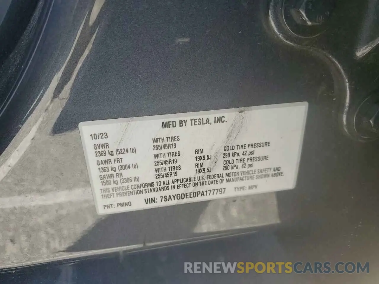 13 fotografías del automóvil dañado 7SAYGDEE0PA177797 TESLA MODEL Y 2023