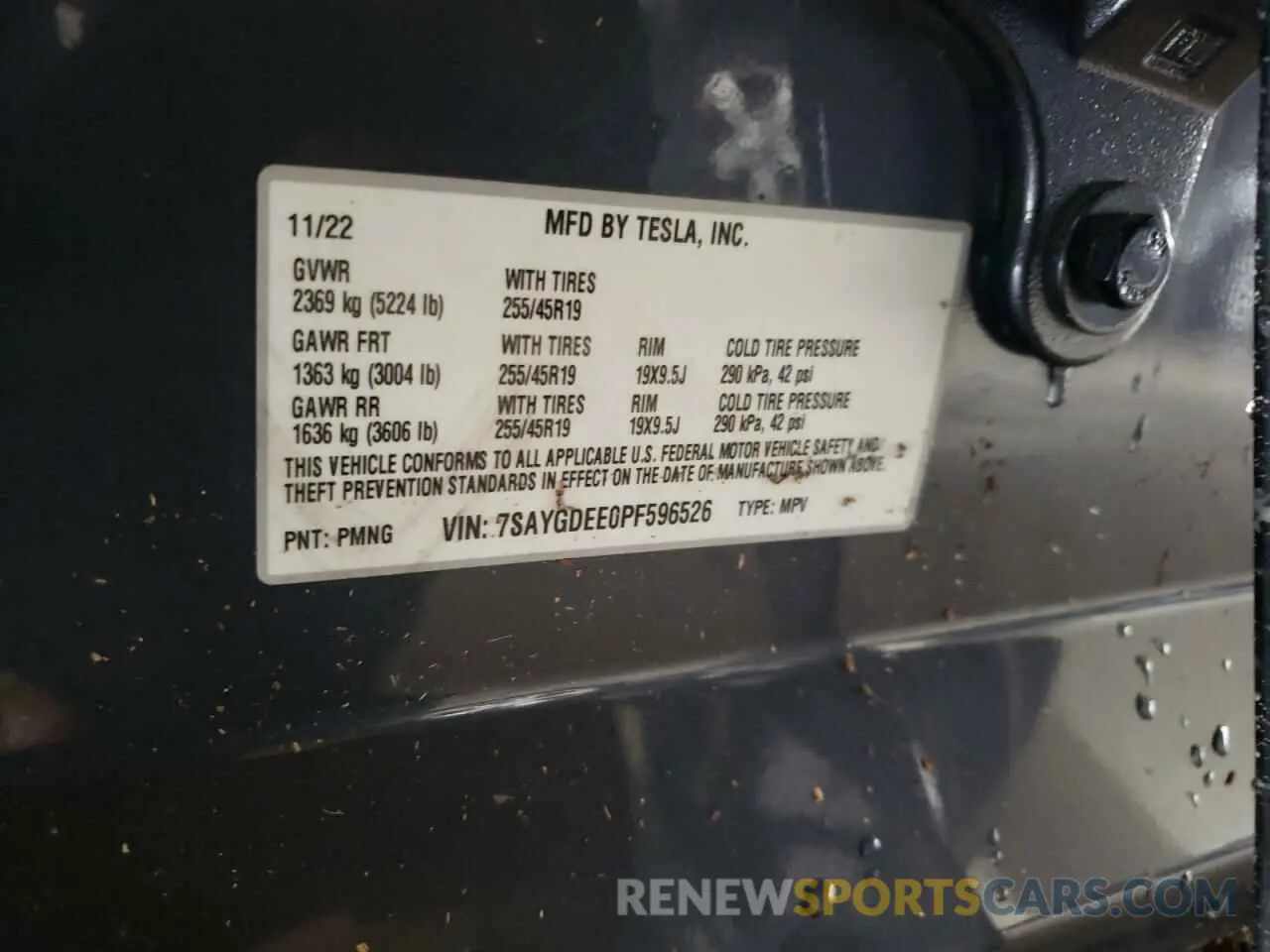 12 fotografías del automóvil dañado 7SAYGDEE0PF596526 TESLA MODEL Y 2023