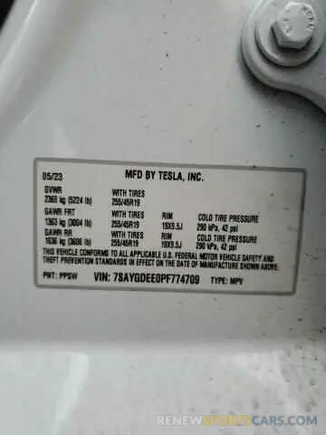 12 fotografías del automóvil dañado 7SAYGDEE0PF774709 TESLA MODEL Y 2023