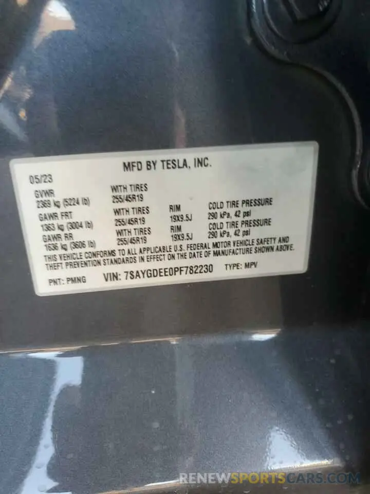 13 fotografías del automóvil dañado 7SAYGDEE0PF782230 TESLA MODEL Y 2023