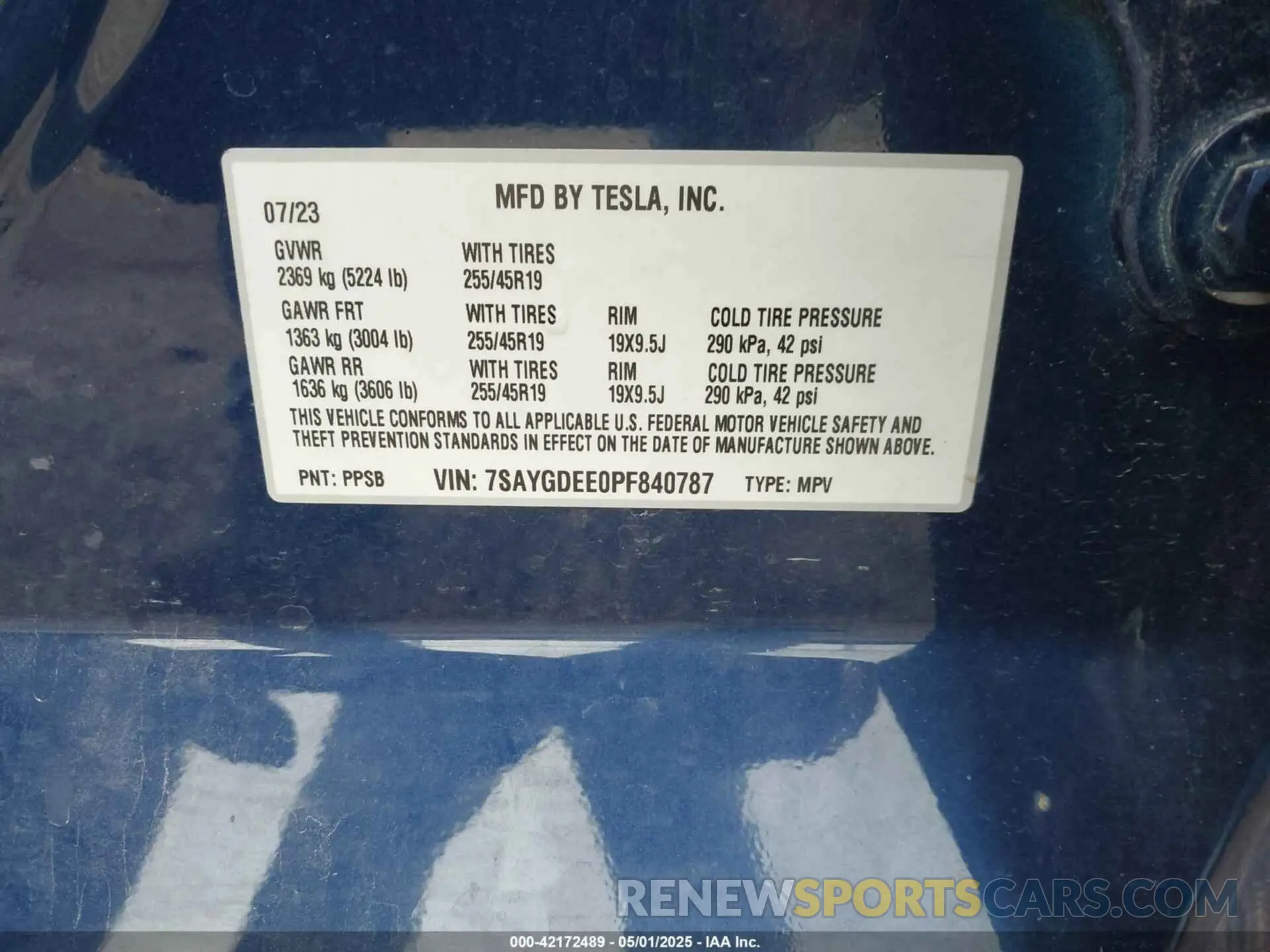 9 fotografías del automóvil dañado 7SAYGDEE0PF840787 TESLA MODEL Y 2023