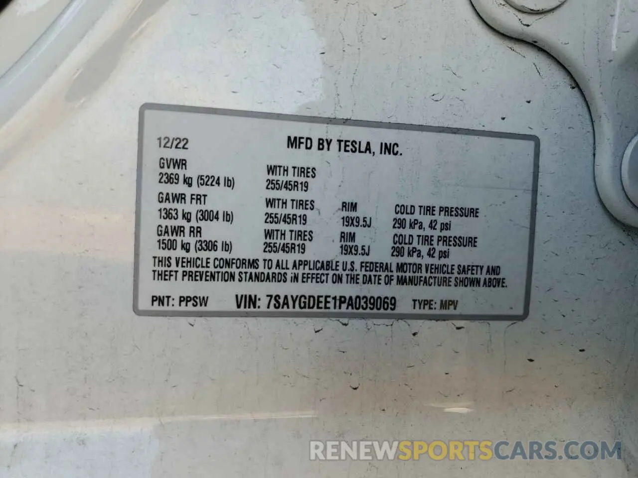14 fotografías del automóvil dañado 7SAYGDEE1PA039069 TESLA MODEL Y 2023