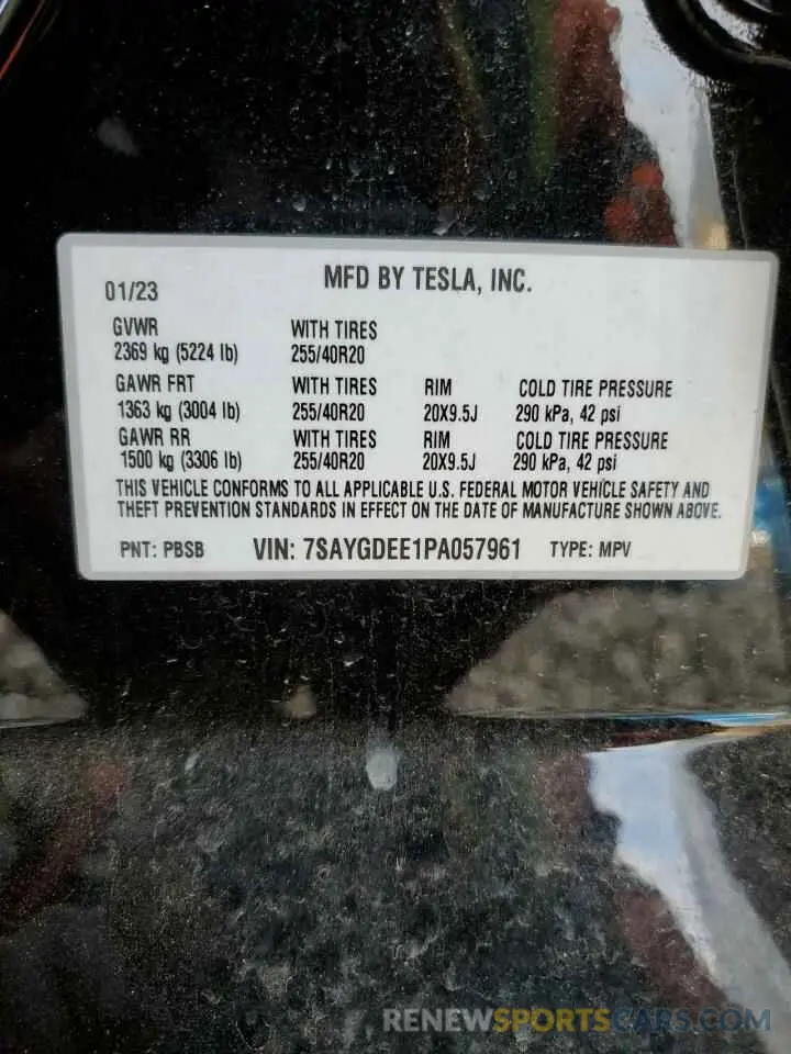 13 fotografías del automóvil dañado 7SAYGDEE1PA057961 TESLA MODEL Y 2023