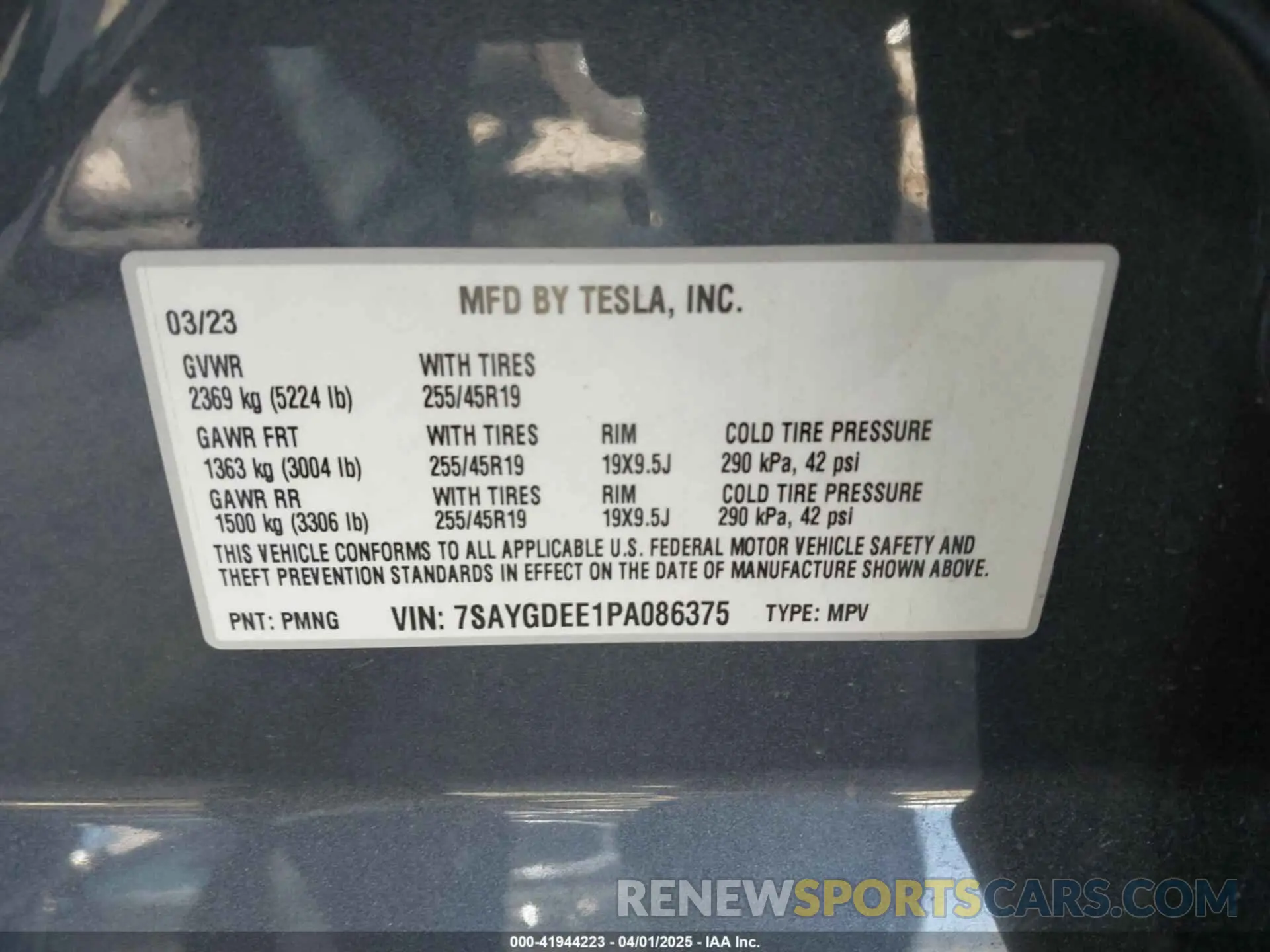 9 fotografías del automóvil dañado 7SAYGDEE1PA086375 TESLA MODEL Y 2023