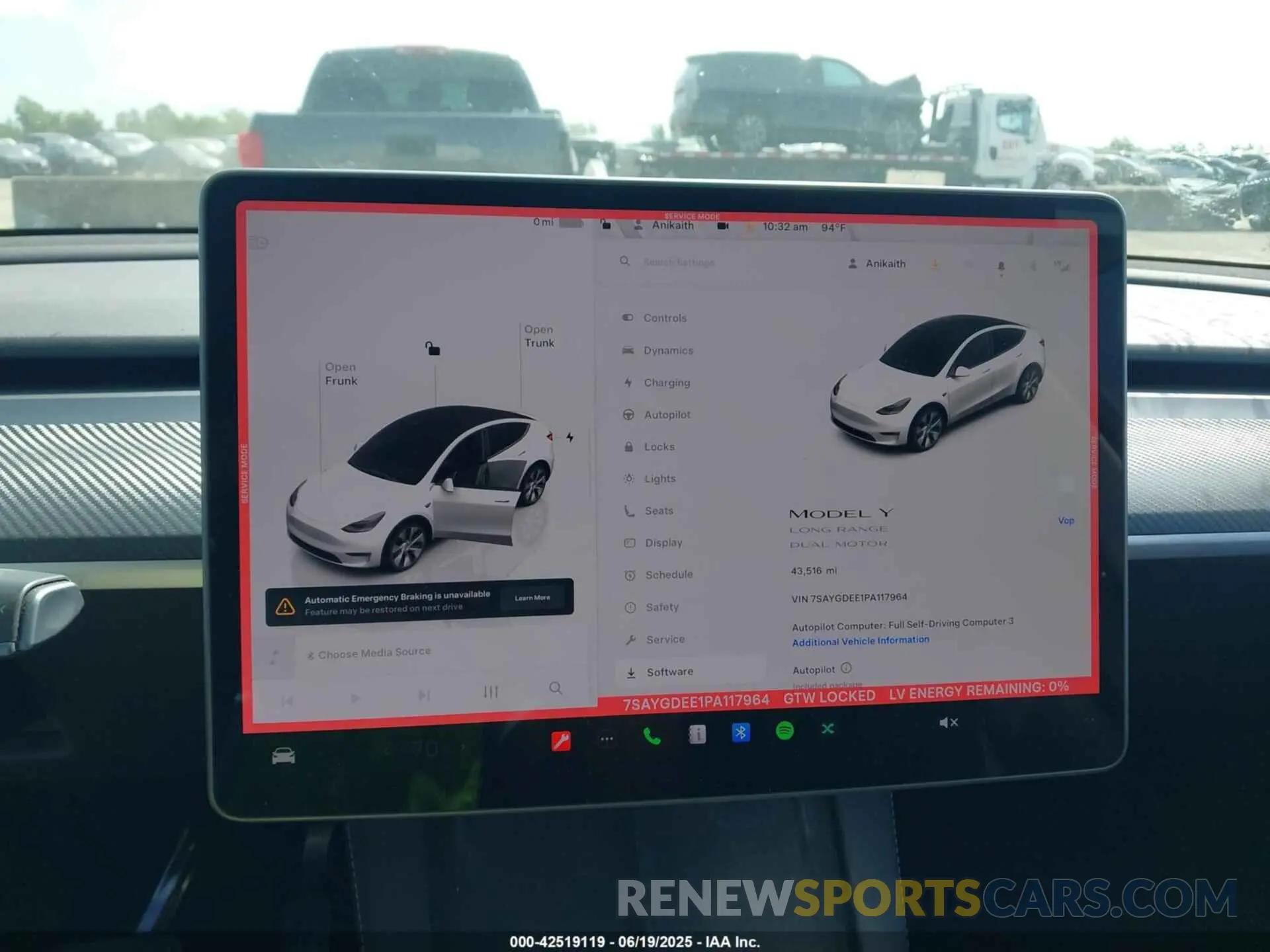 19 fotografías del automóvil dañado 7SAYGDEE1PA117964 TESLA MODEL Y 2023