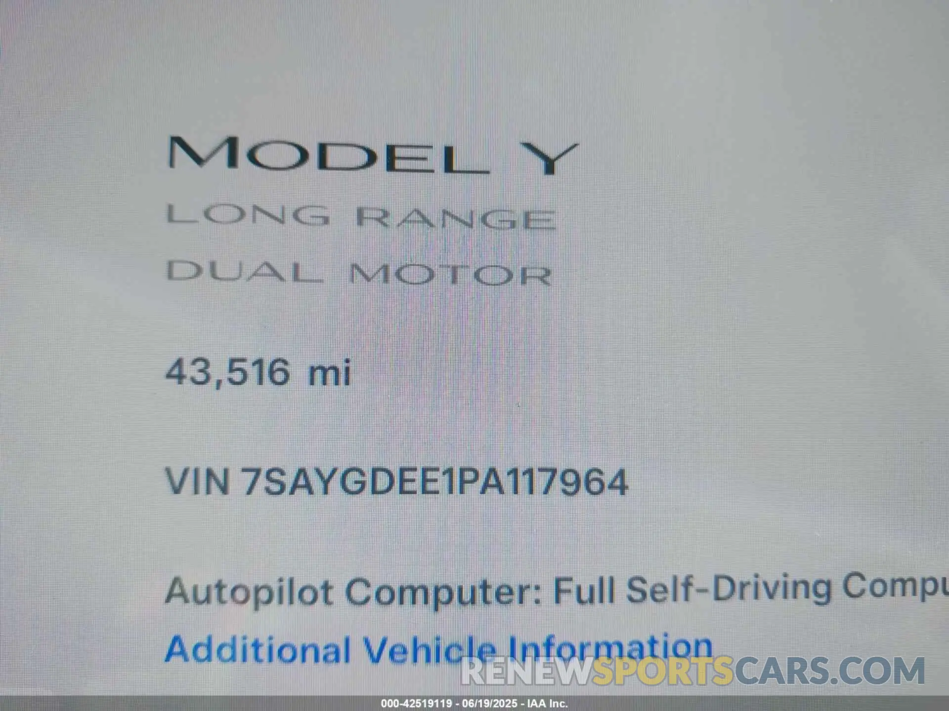 7 fotografías del automóvil dañado 7SAYGDEE1PA117964 TESLA MODEL Y 2023