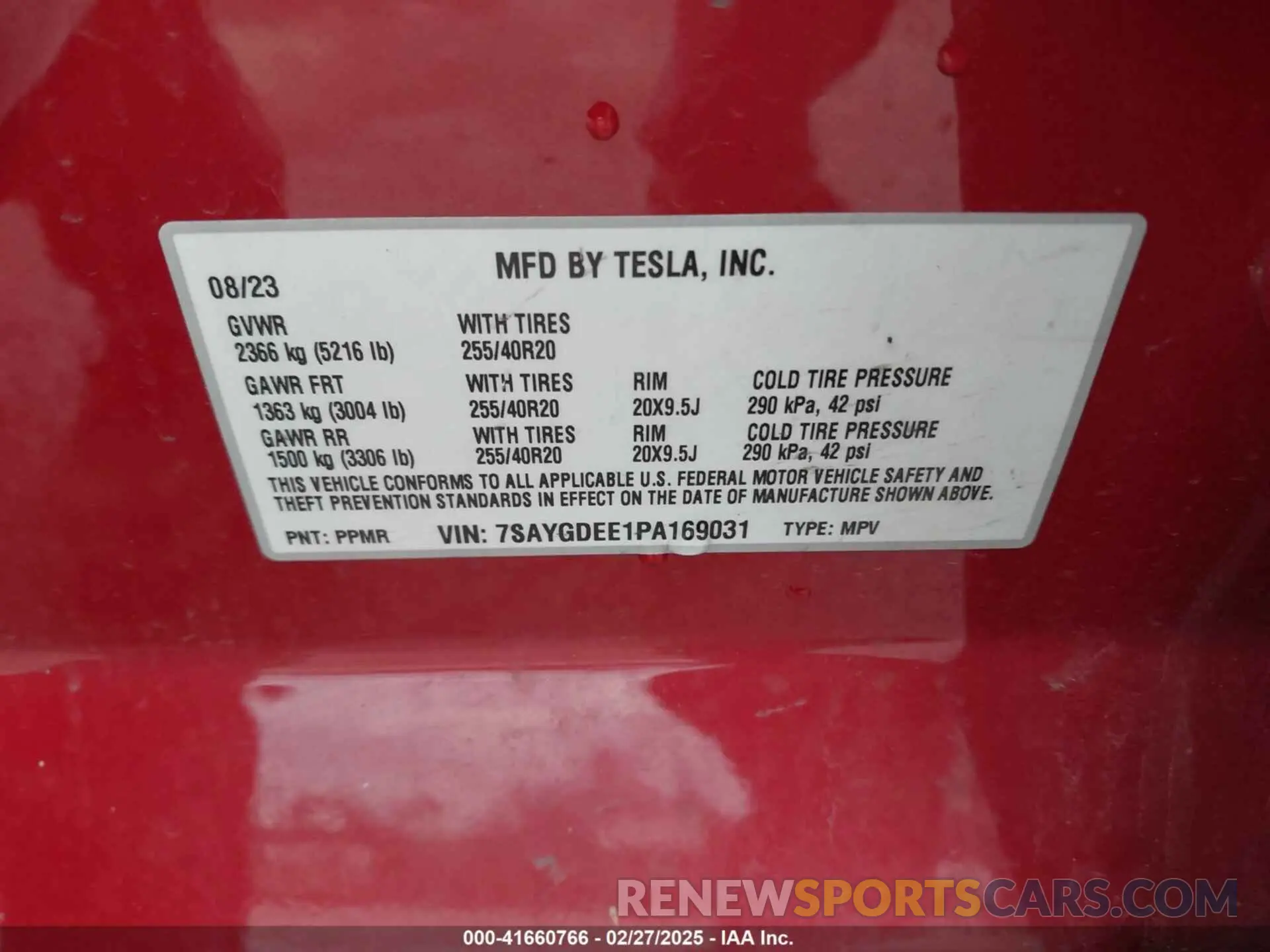 9 fotografías del automóvil dañado 7SAYGDEE1PA169031 TESLA MODEL Y 2023