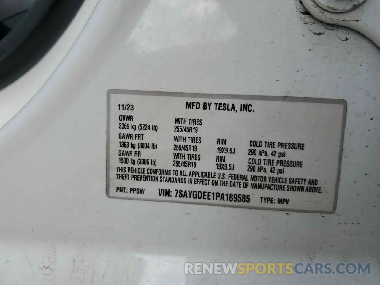 12 fotografías del automóvil dañado 7SAYGDEE1PA189585 TESLA MODEL Y 2023