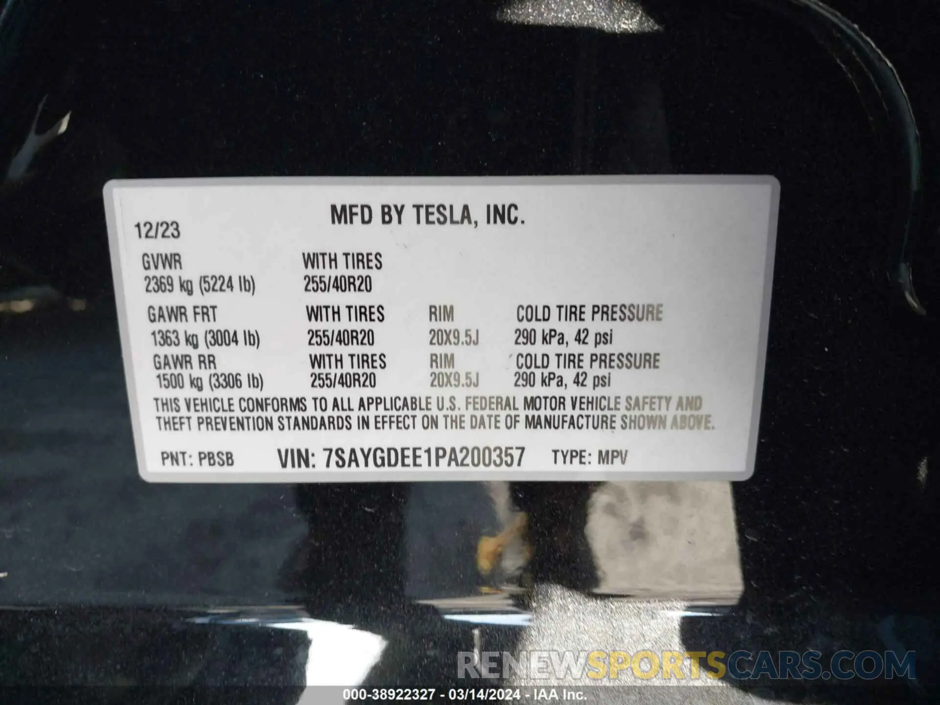 9 fotografías del automóvil dañado 7SAYGDEE1PA200357 TESLA MODEL Y 2023
