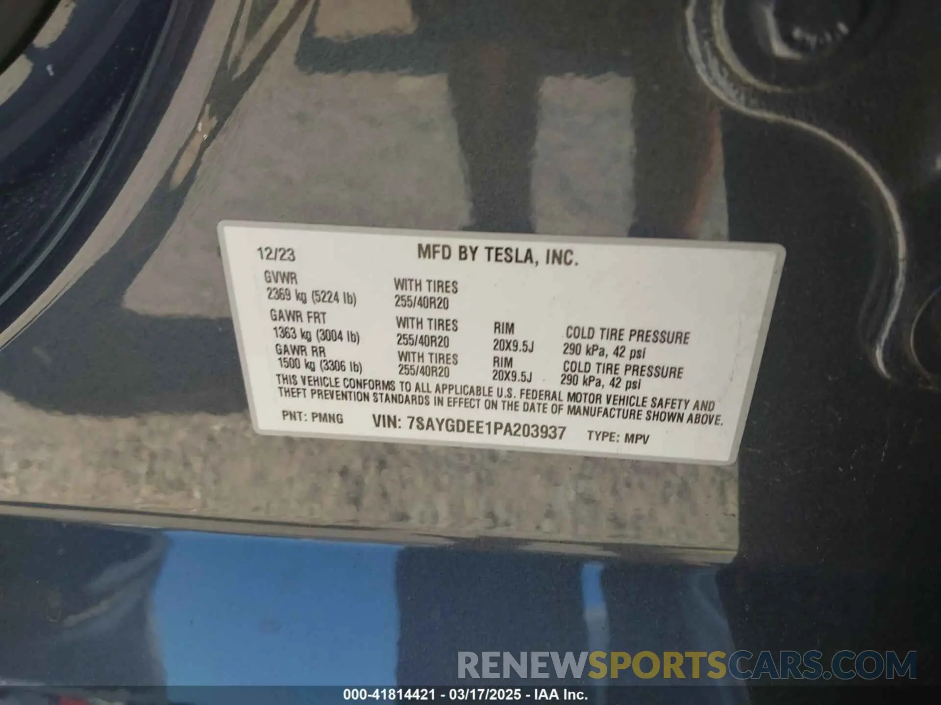 9 fotografías del automóvil dañado 7SAYGDEE1PA203937 TESLA MODEL Y 2023