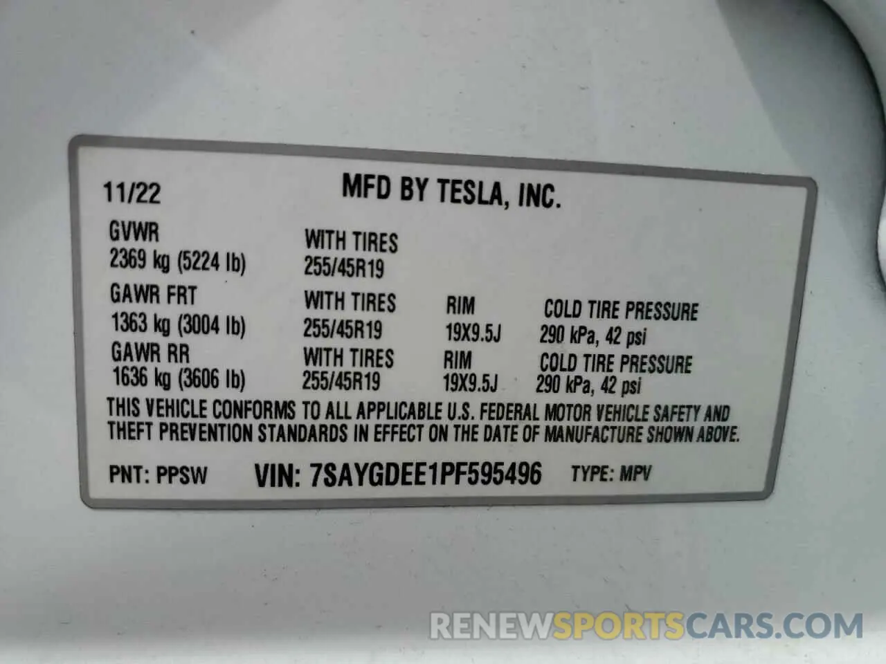12 fotografías del automóvil dañado 7SAYGDEE1PF595496 TESLA MODEL Y 2023