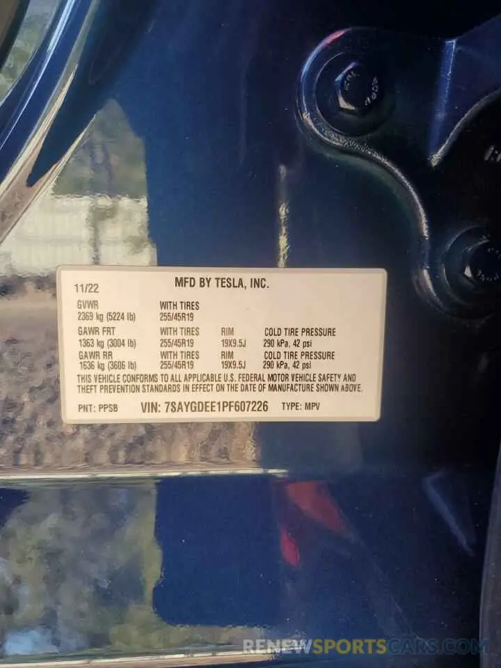 12 fotografías del automóvil dañado 7SAYGDEE1PF607226 TESLA MODEL Y 2023