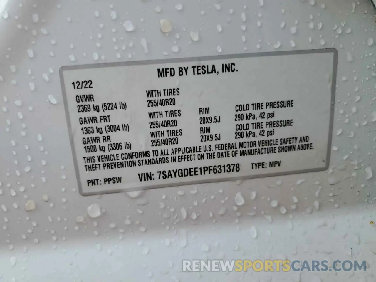 13 fotografías del automóvil dañado 7SAYGDEE1PF631378 TESLA MODEL Y 2023