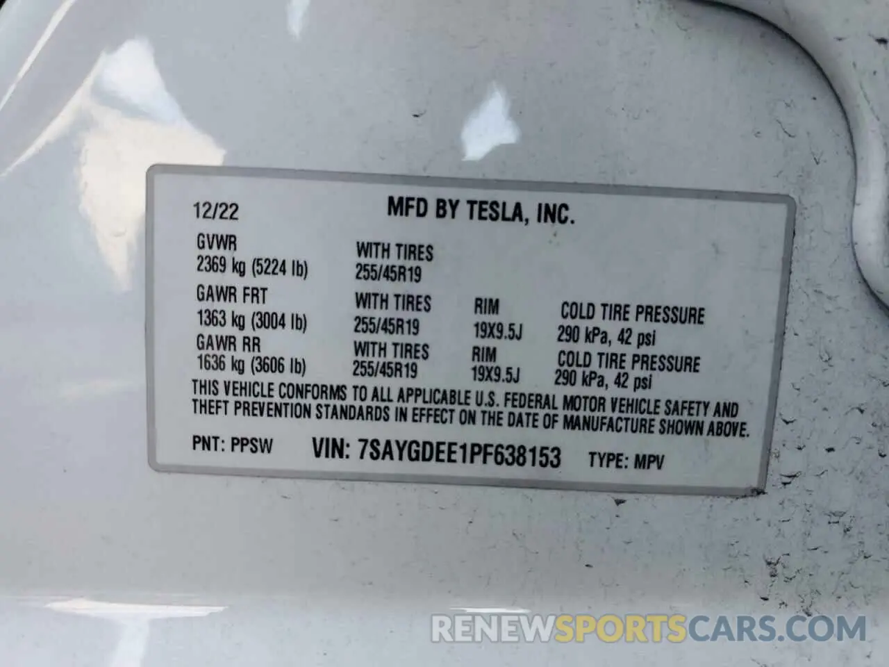 12 fotografías del automóvil dañado 7SAYGDEE1PF638153 TESLA MODEL Y 2023