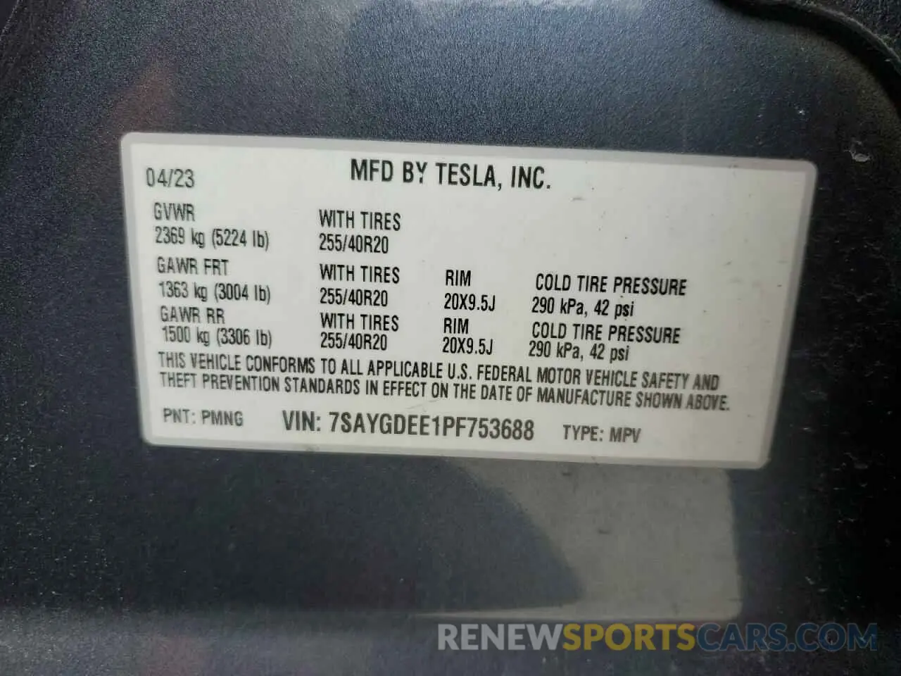 12 fotografías del automóvil dañado 7SAYGDEE1PF753688 TESLA MODEL Y 2023