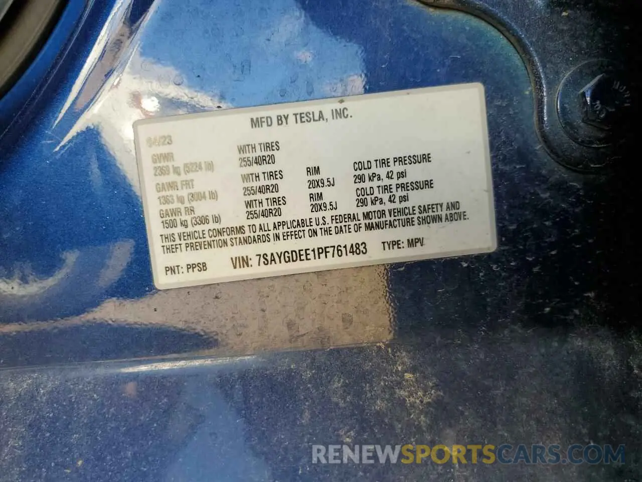15 fotografías del automóvil dañado 7SAYGDEE1PF761483 TESLA MODEL Y 2023