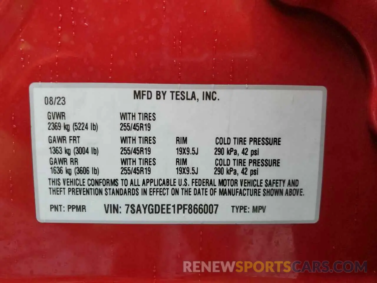 14 fotografías del automóvil dañado 7SAYGDEE1PF866007 TESLA MODEL Y 2023