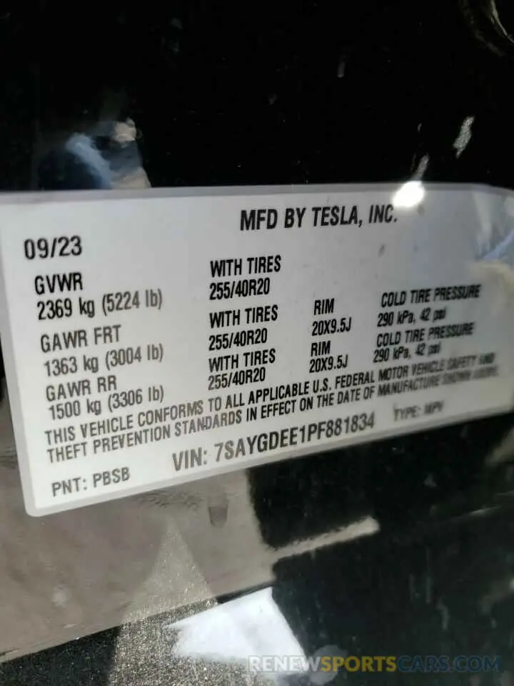 12 fotografías del automóvil dañado 7SAYGDEE1PF881834 TESLA MODEL Y 2023