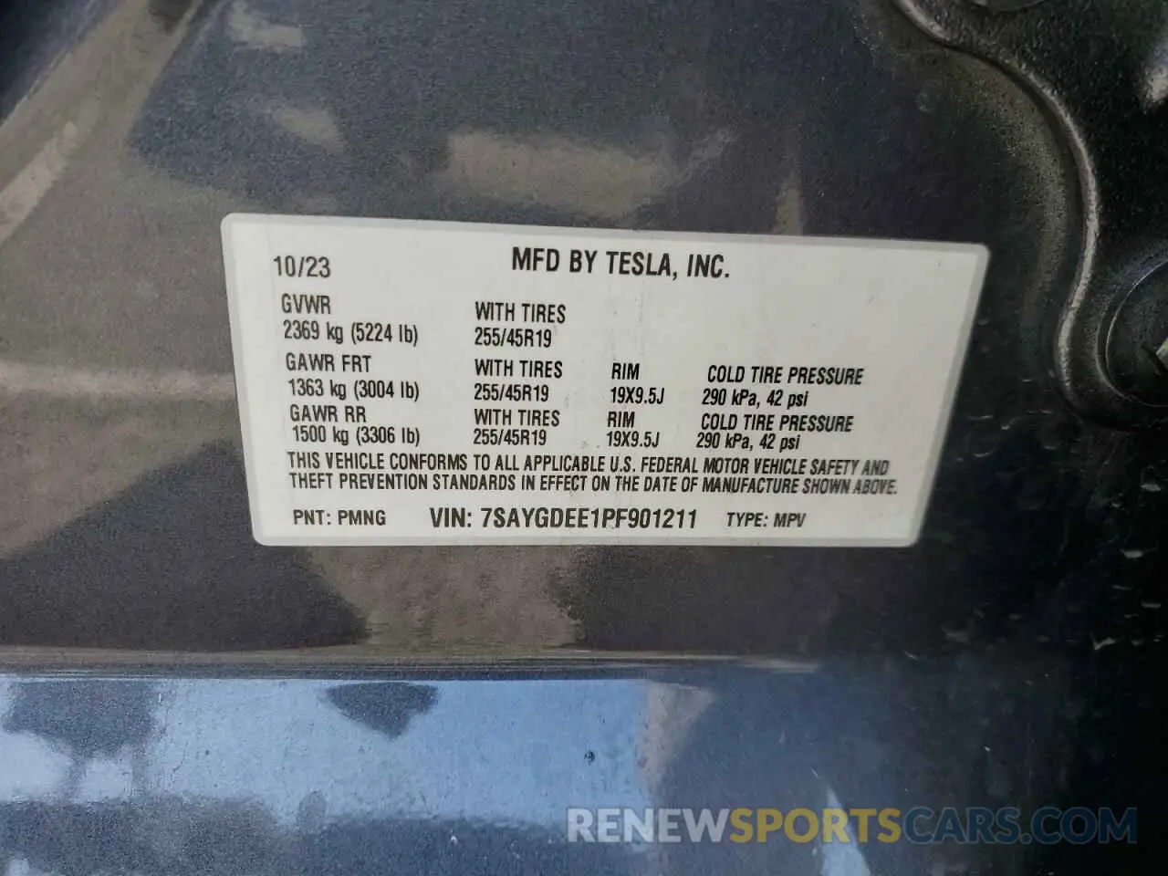 13 fotografías del automóvil dañado 7SAYGDEE1PF901211 TESLA MODEL Y 2023