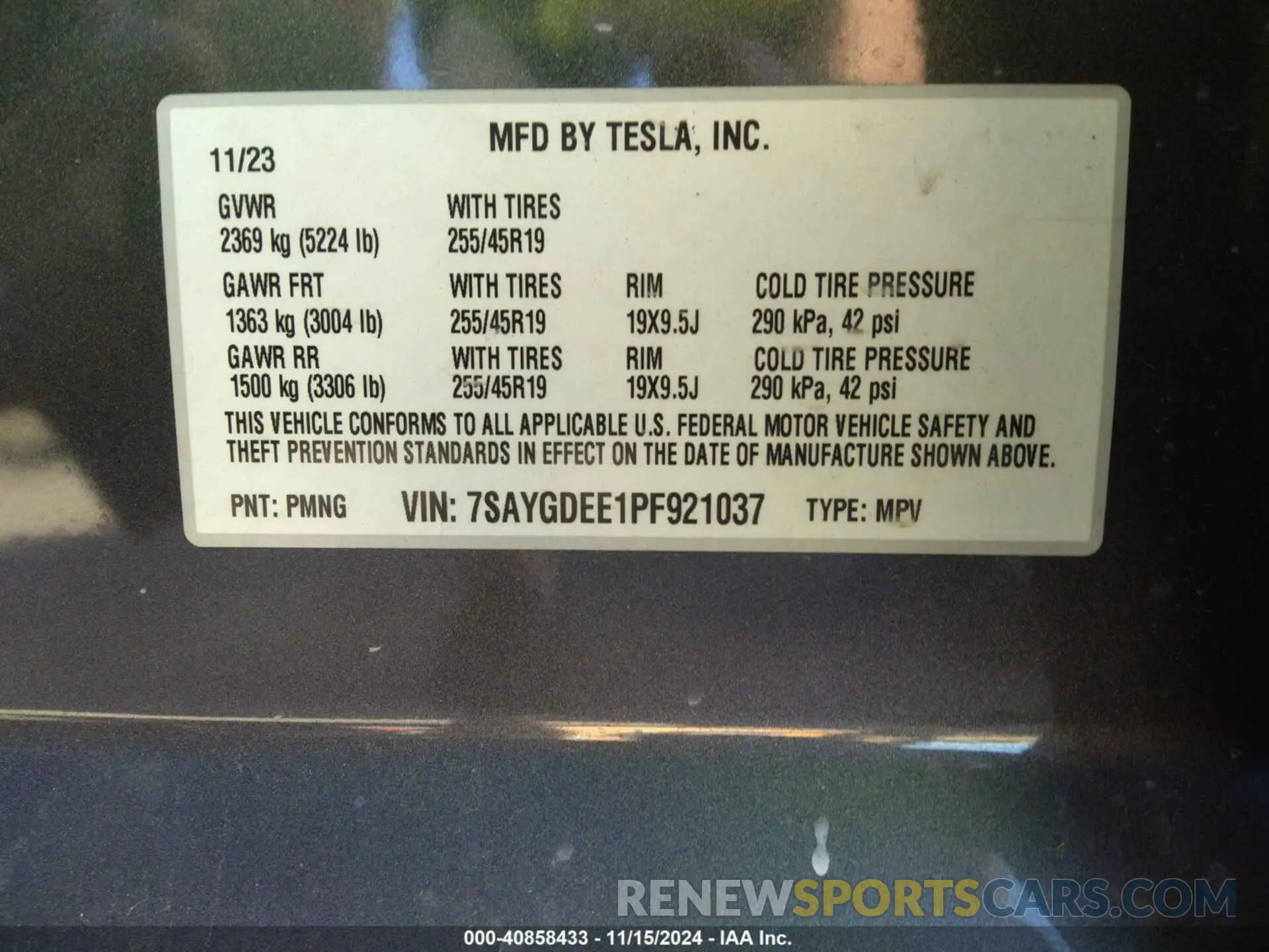 9 fotografías del automóvil dañado 7SAYGDEE1PF921037 TESLA MODEL Y 2023