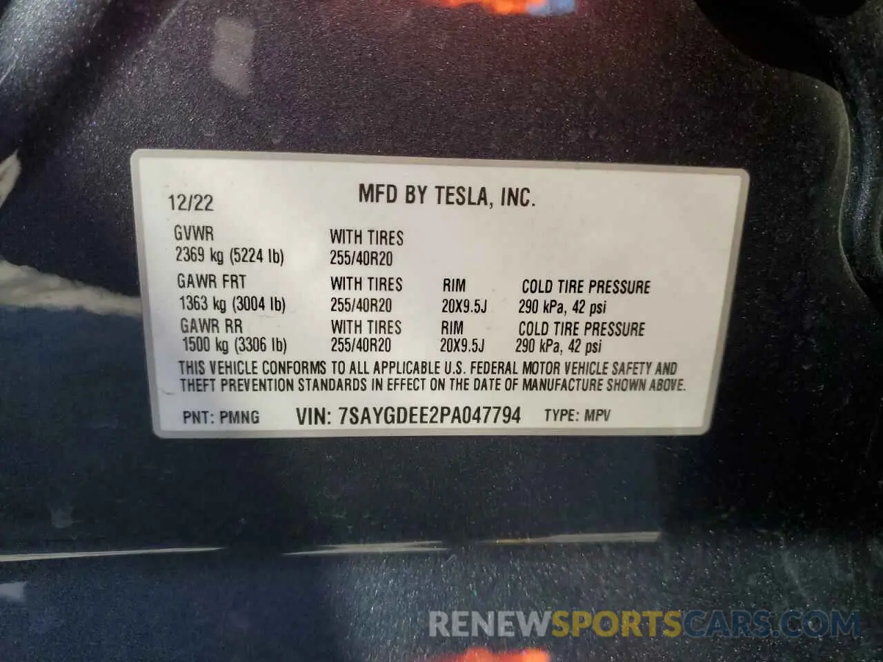 15 fotografías del automóvil dañado 7SAYGDEE2PA047794 TESLA MODEL Y 2023