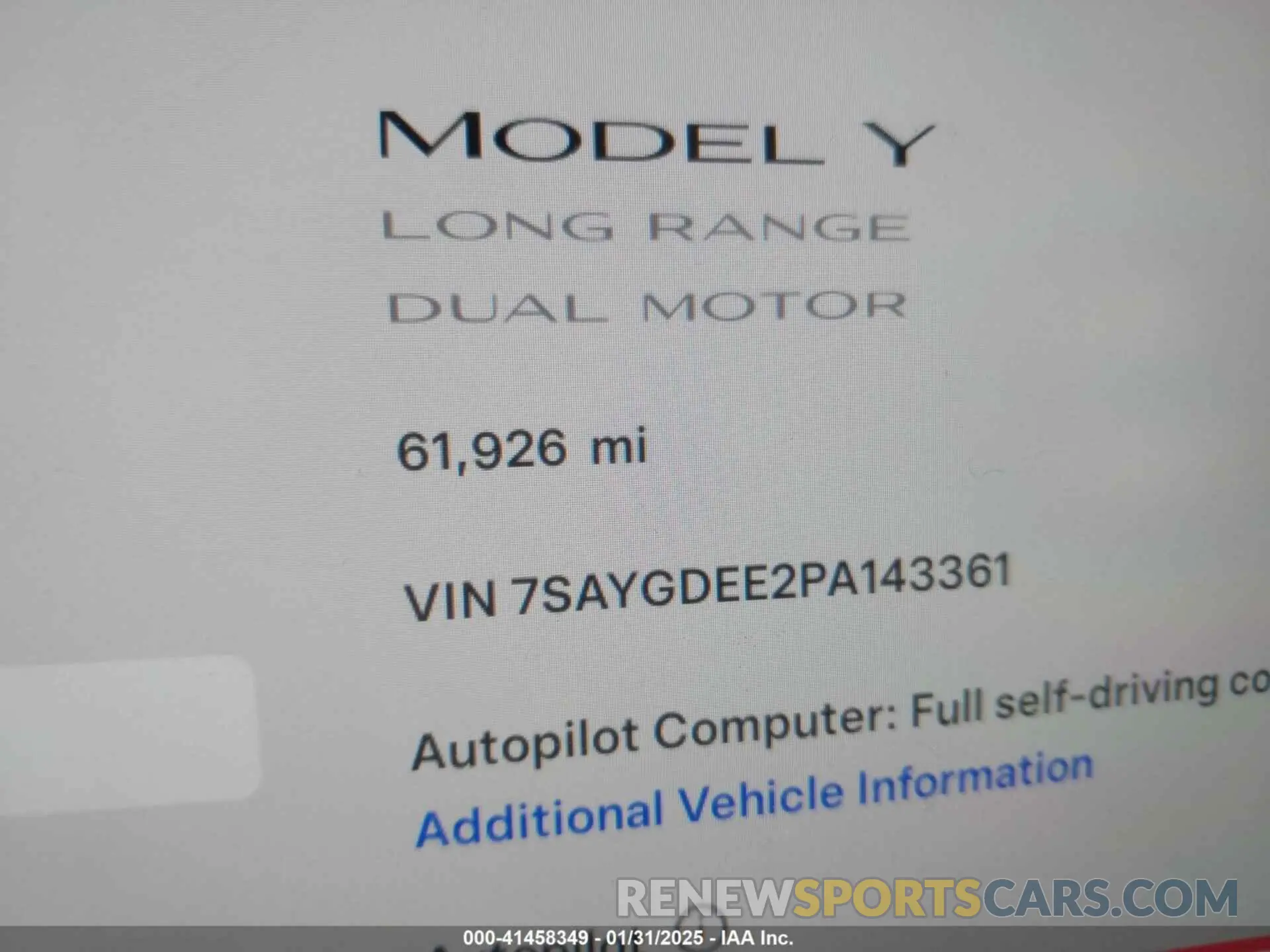 14 fotografías del automóvil dañado 7SAYGDEE2PA143361 TESLA MODEL Y 2023