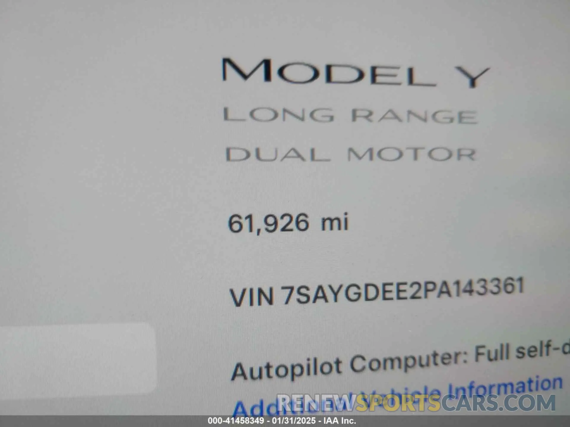7 fotografías del automóvil dañado 7SAYGDEE2PA143361 TESLA MODEL Y 2023