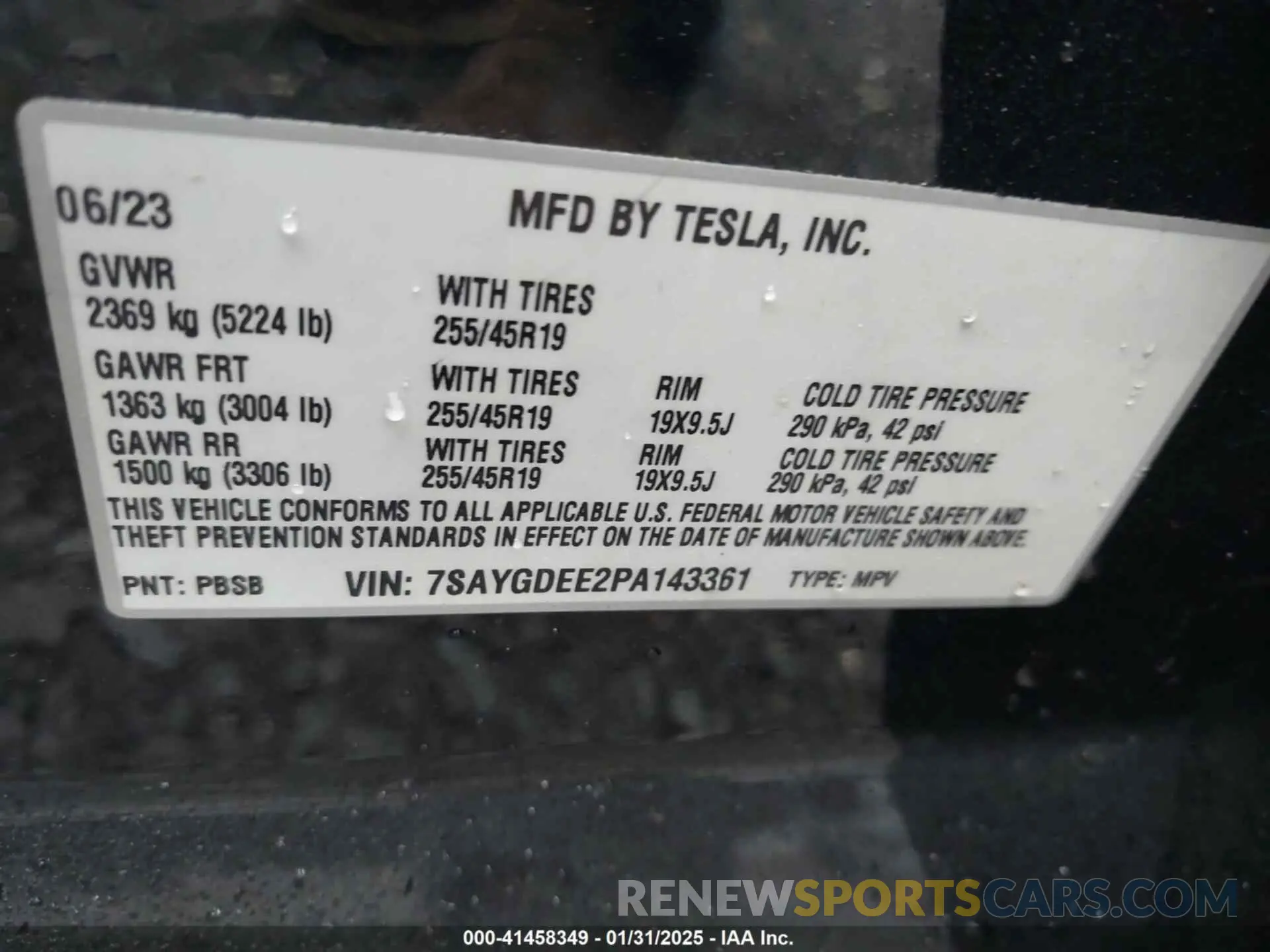 9 fotografías del automóvil dañado 7SAYGDEE2PA143361 TESLA MODEL Y 2023