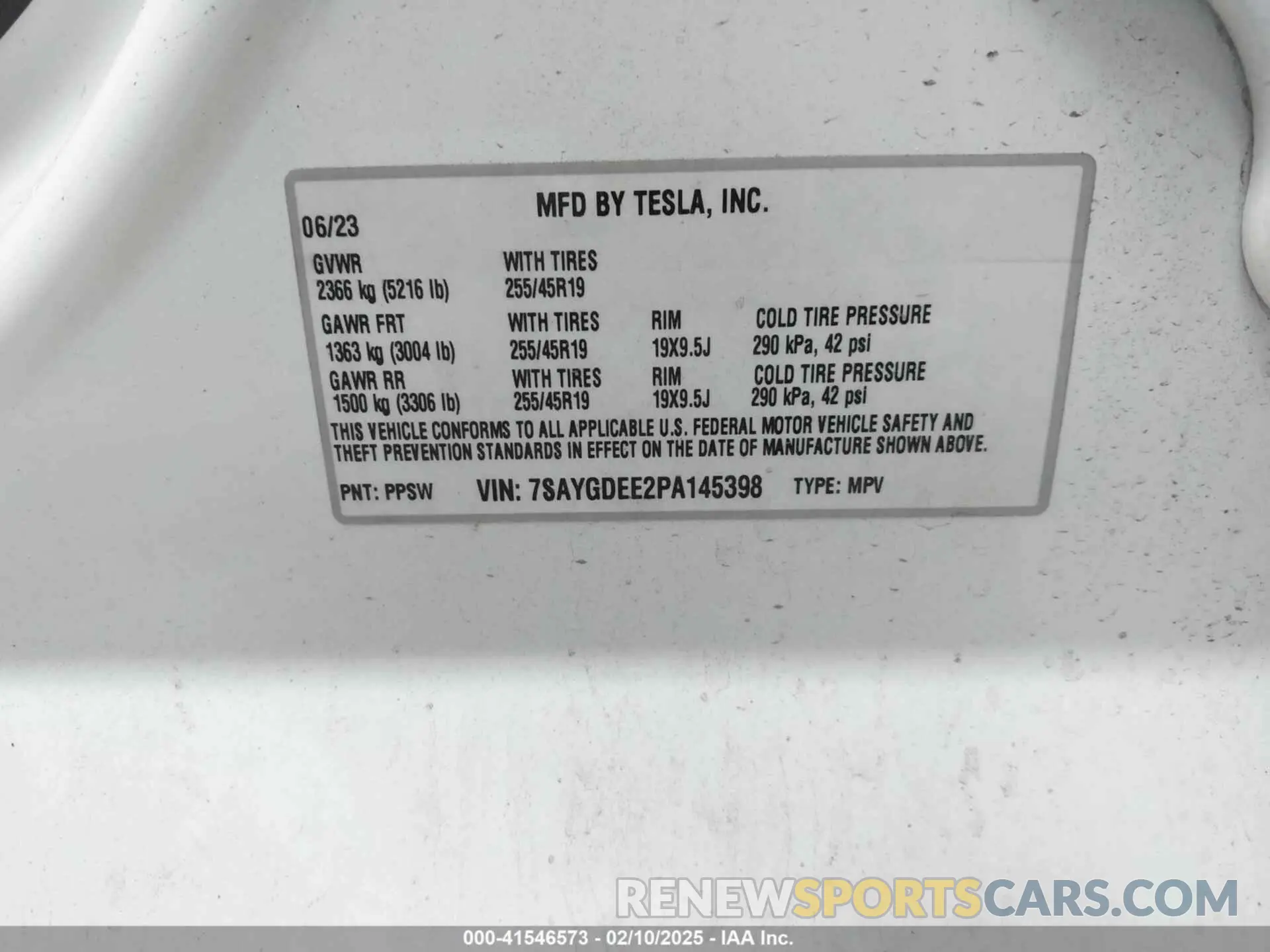 9 fotografías del automóvil dañado 7SAYGDEE2PA145398 TESLA MODEL Y 2023