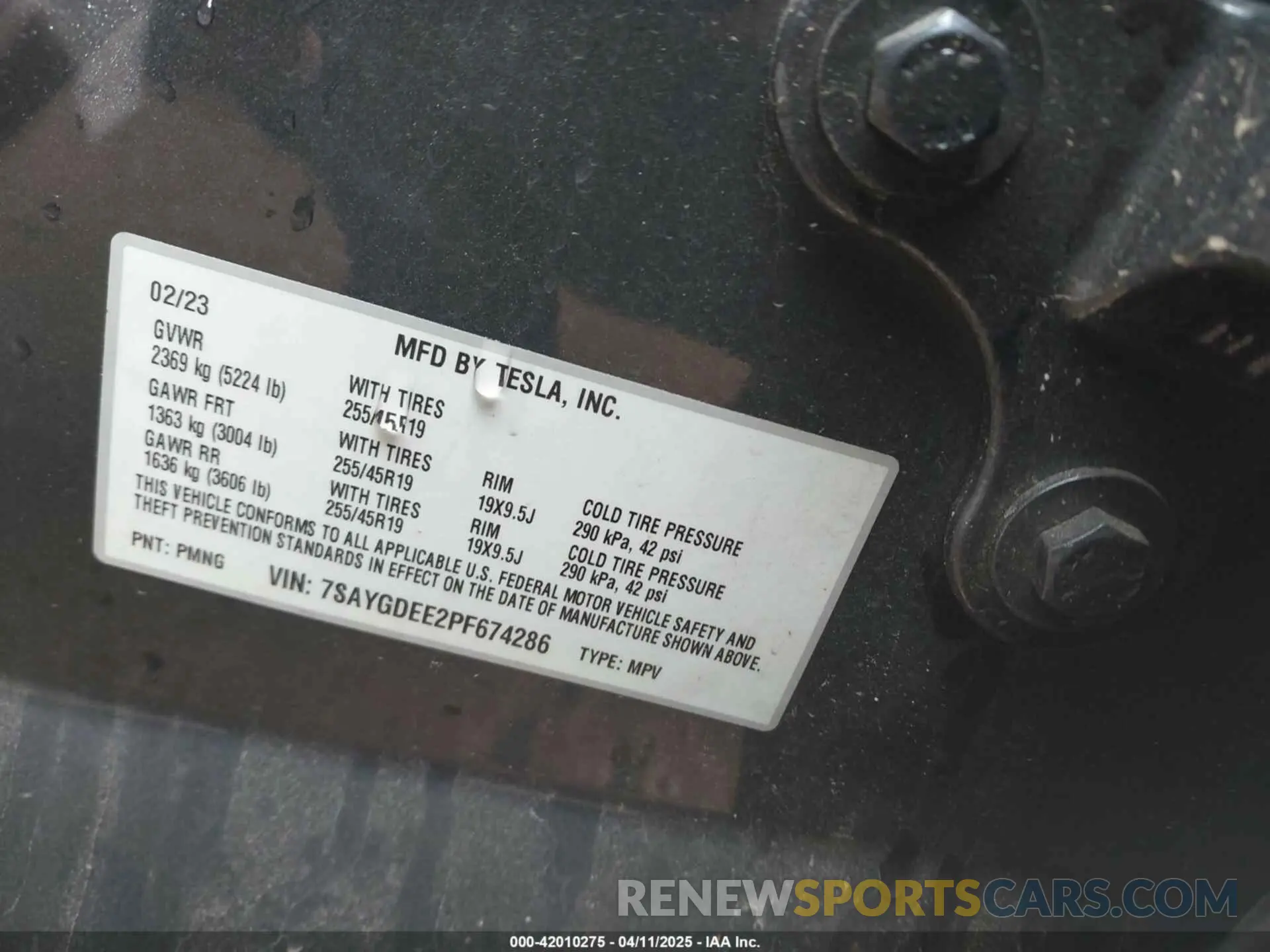 9 fotografías del automóvil dañado 7SAYGDEE2PF674286 TESLA MODEL Y 2023