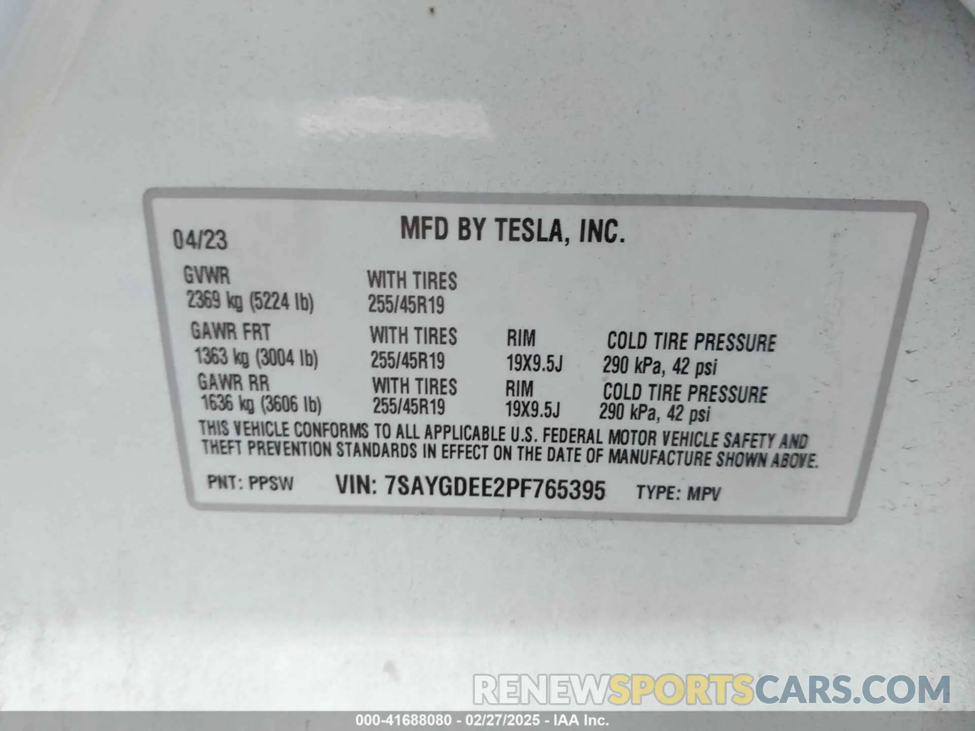 9 fotografías del automóvil dañado 7SAYGDEE2PF765395 TESLA MODEL Y 2023