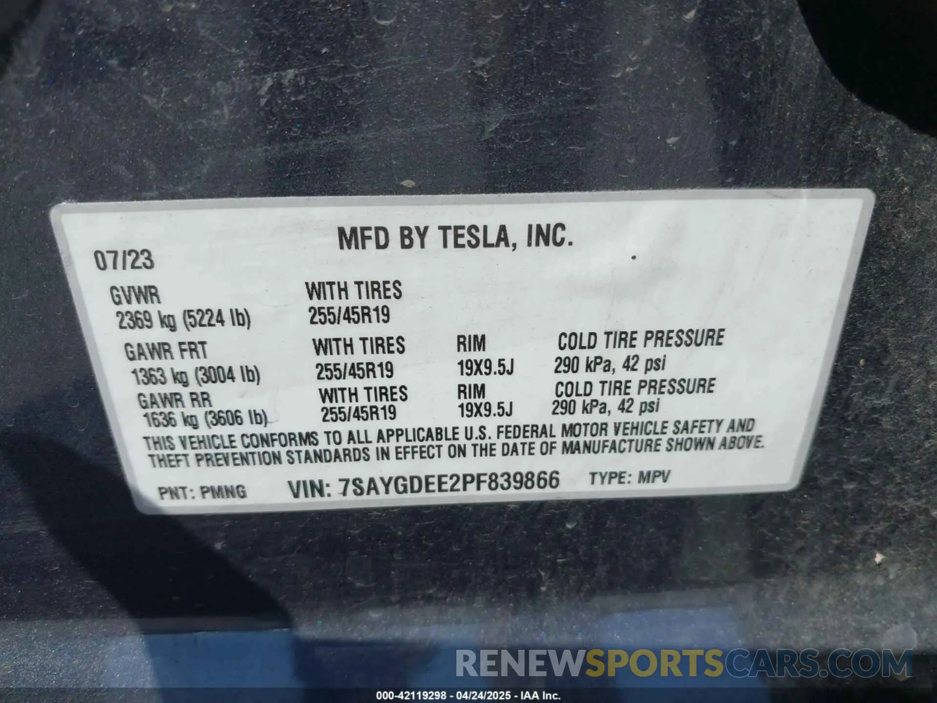 9 fotografías del automóvil dañado 7SAYGDEE2PF839866 TESLA MODEL Y 2023