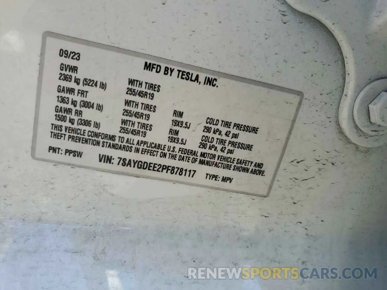 15 fotografías del automóvil dañado 7SAYGDEE2PF878117 TESLA MODEL Y 2023