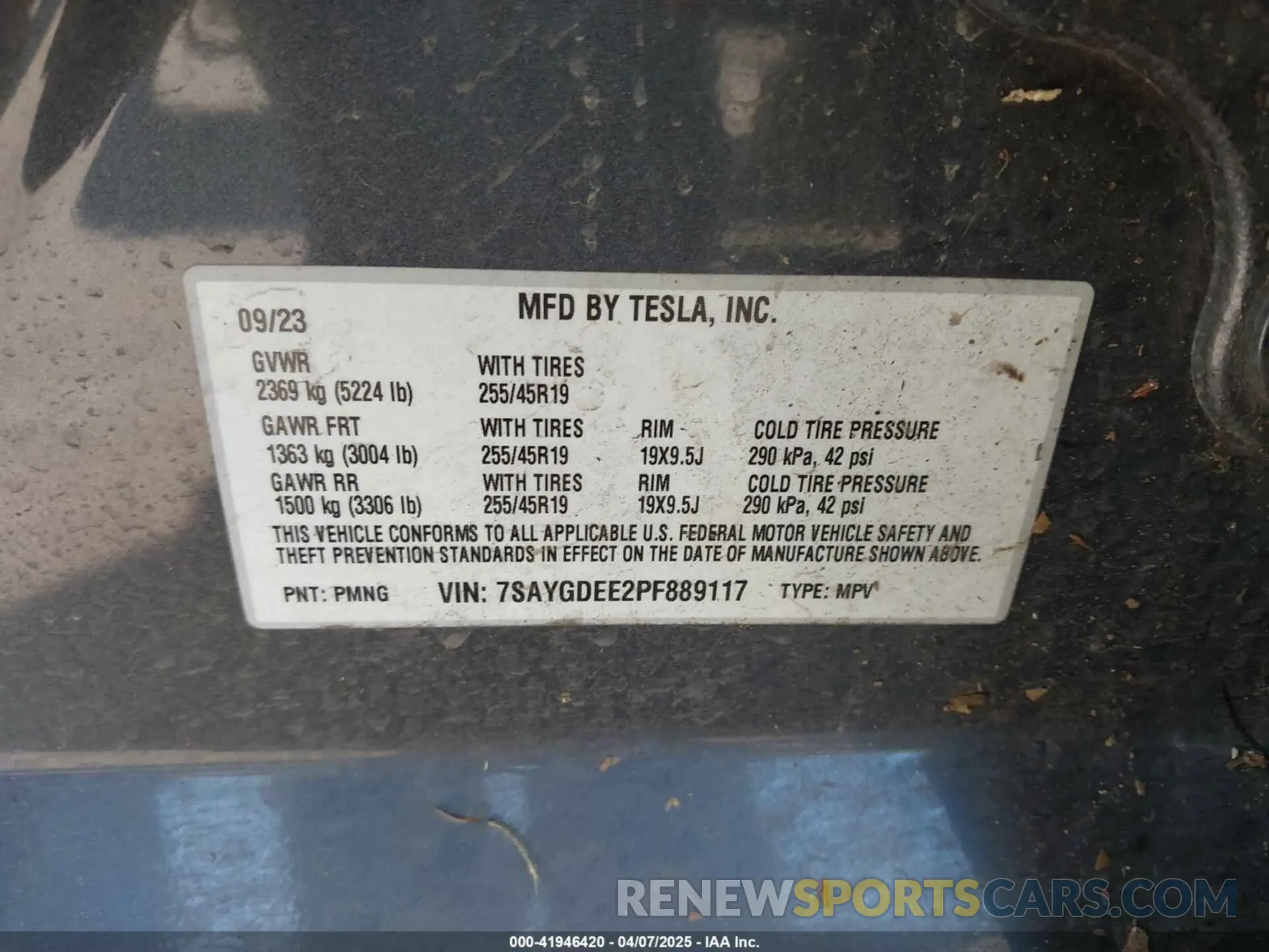 9 fotografías del automóvil dañado 7SAYGDEE2PF889117 TESLA MODEL Y 2023