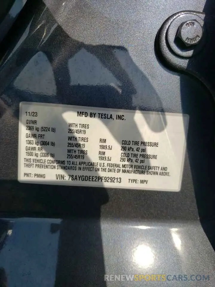 16 fotografías del automóvil dañado 7SAYGDEE2PF929213 TESLA MODEL Y 2023