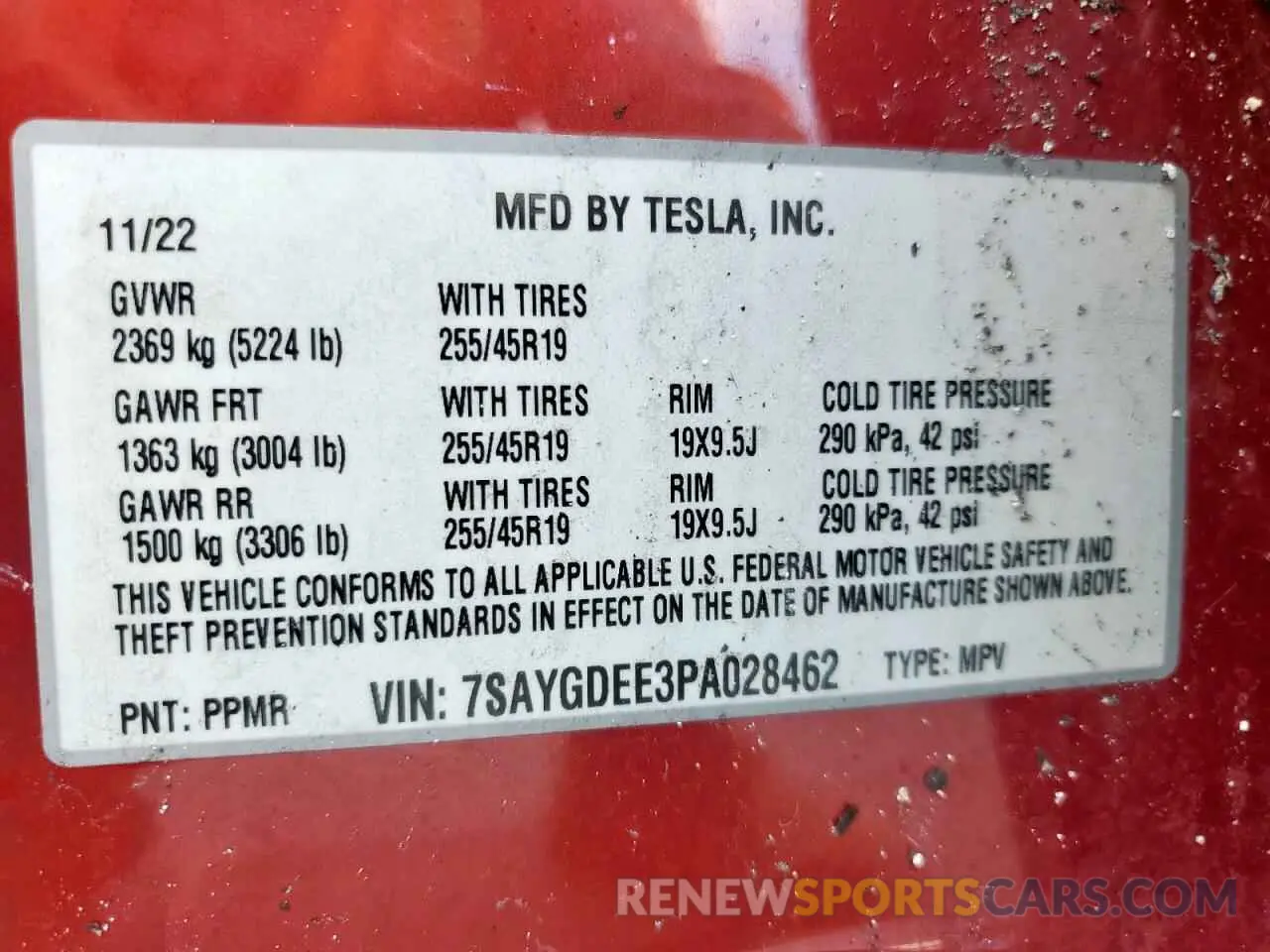 13 fotografías del automóvil dañado 7SAYGDEE3PA028462 TESLA MODEL Y 2023