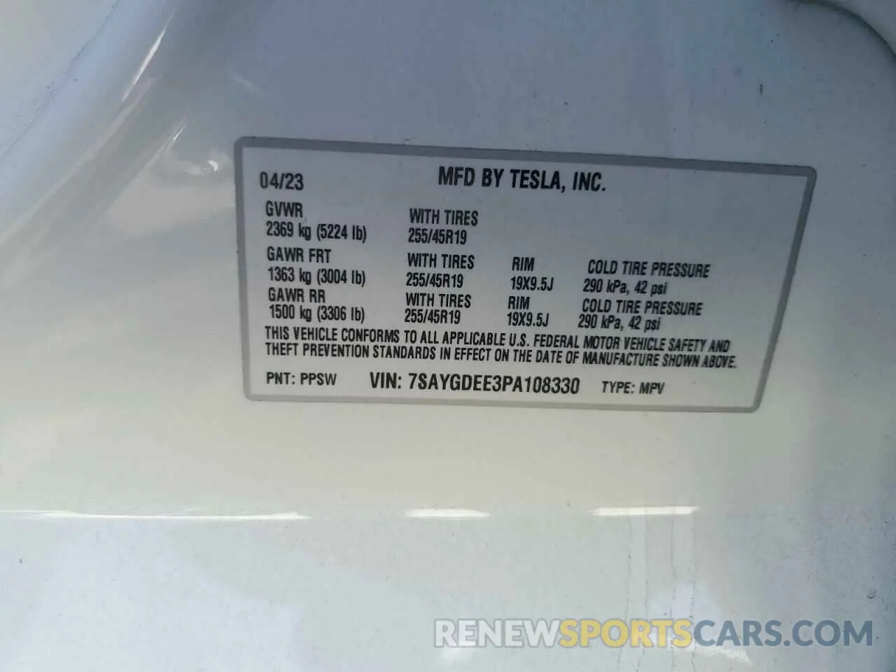 13 fotografías del automóvil dañado 7SAYGDEE3PA108330 TESLA MODEL Y 2023