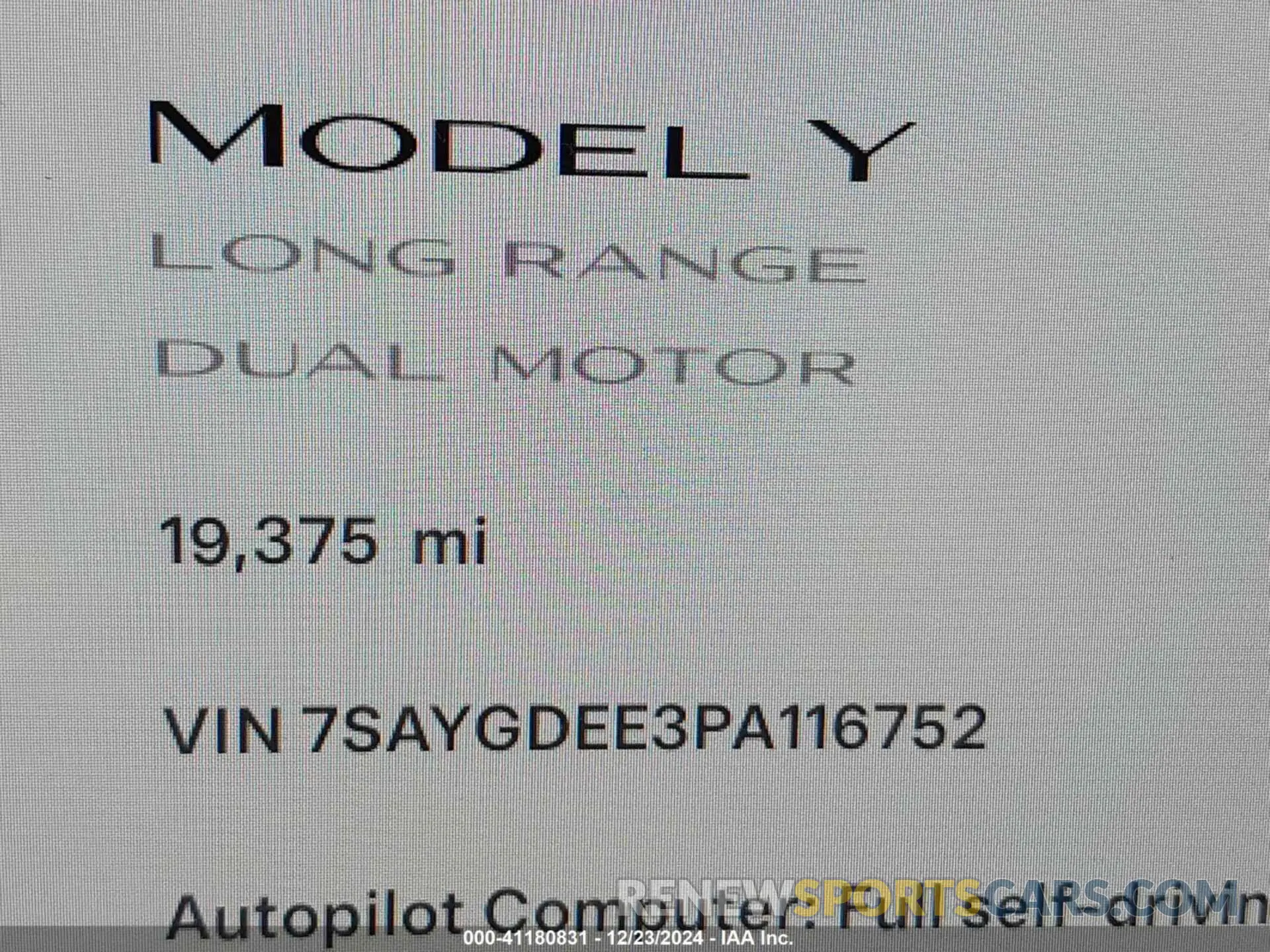 15 fotografías del automóvil dañado 7SAYGDEE3PA116752 TESLA MODEL Y 2023