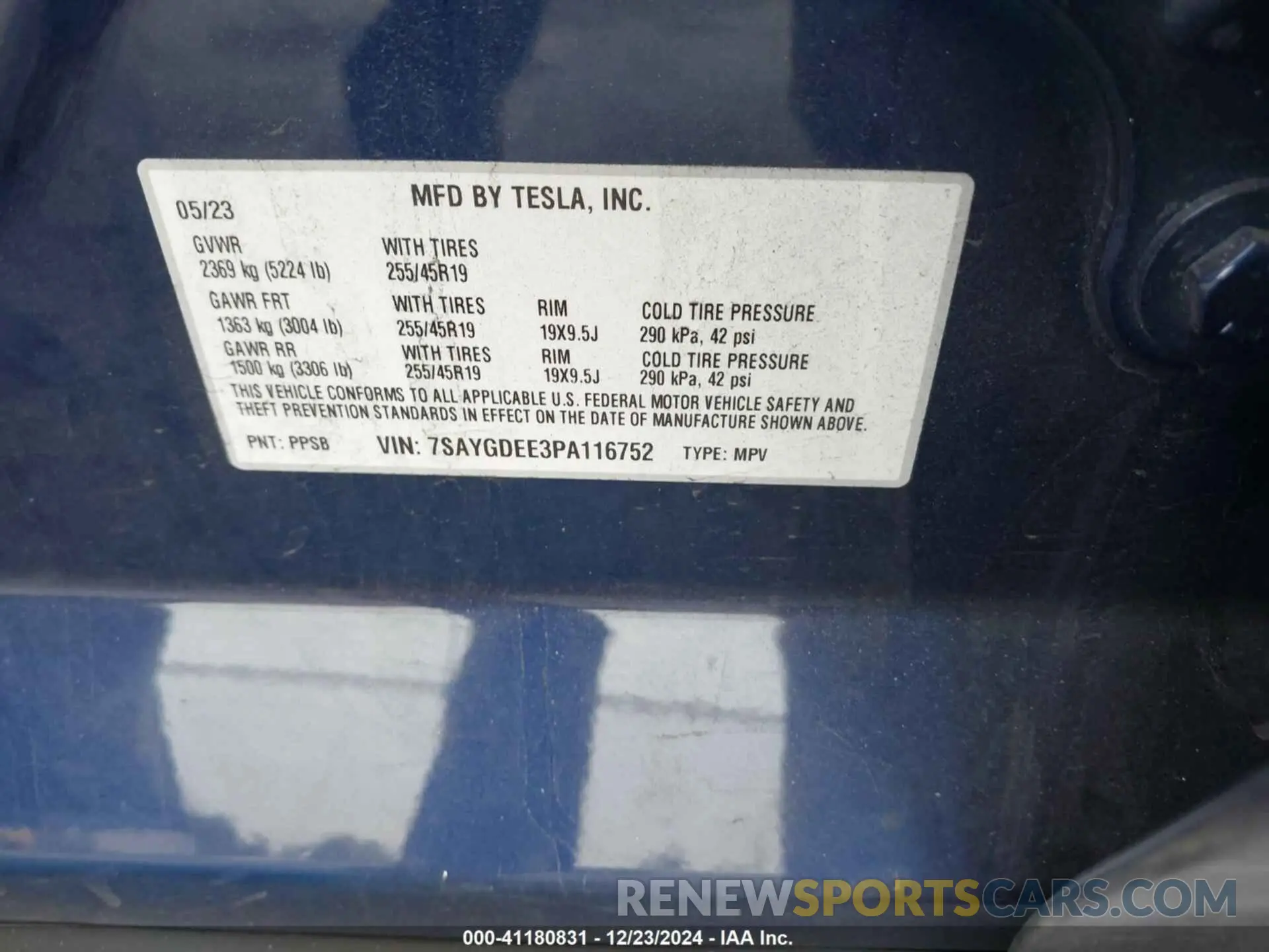 9 fotografías del automóvil dañado 7SAYGDEE3PA116752 TESLA MODEL Y 2023