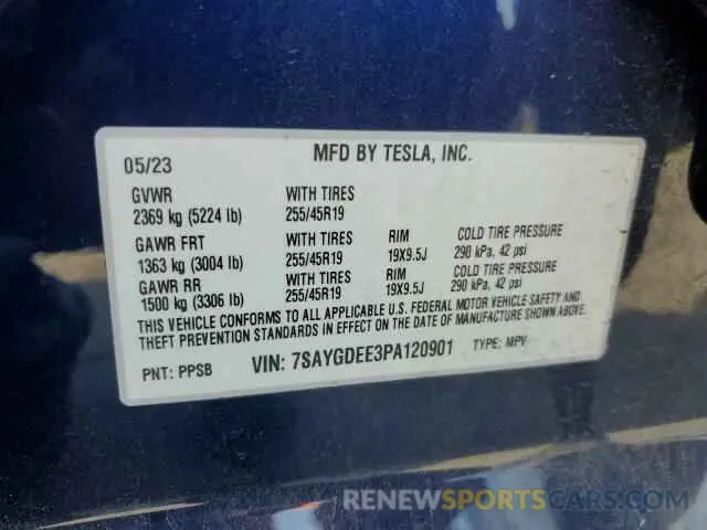 12 fotografías del automóvil dañado 7SAYGDEE3PA120901 TESLA MODEL Y 2023