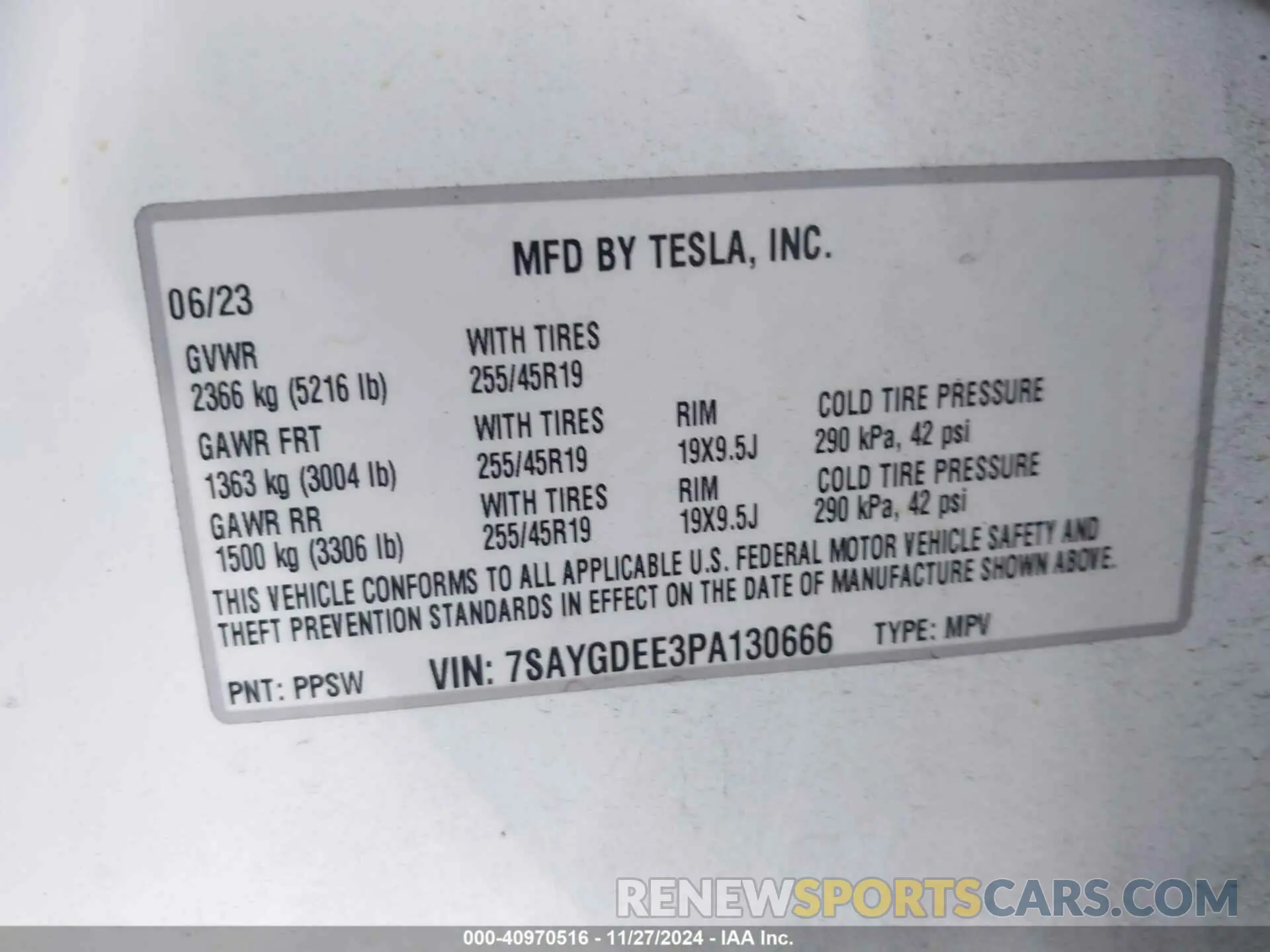 9 fotografías del automóvil dañado 7SAYGDEE3PA130666 TESLA MODEL Y 2023
