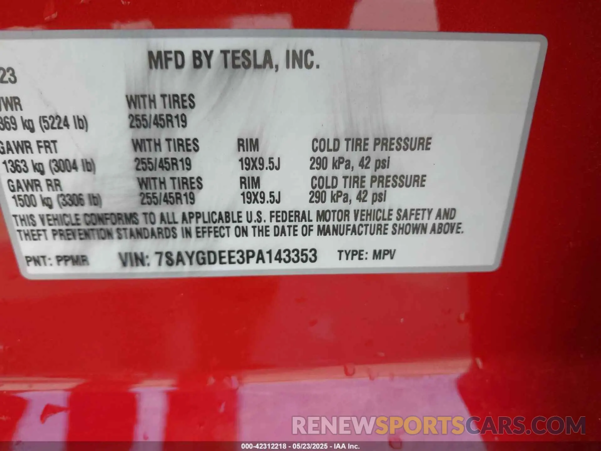 9 fotografías del automóvil dañado 7SAYGDEE3PA143353 TESLA MODEL Y 2023