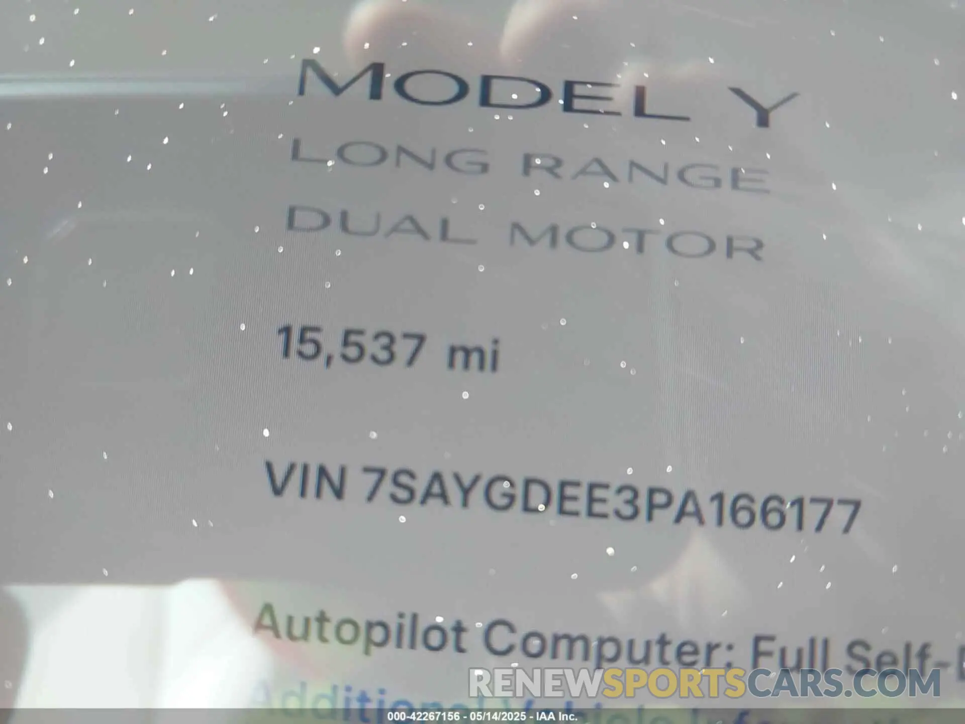 14 fotografías del automóvil dañado 7SAYGDEE3PA166177 TESLA MODEL Y 2023